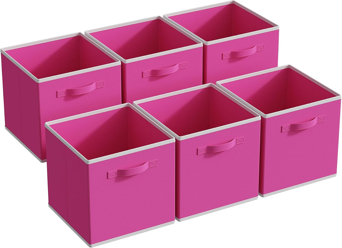 MAX Houser 6 Pack Foldable Fabric Storage Bins with Dual Handles, Pink