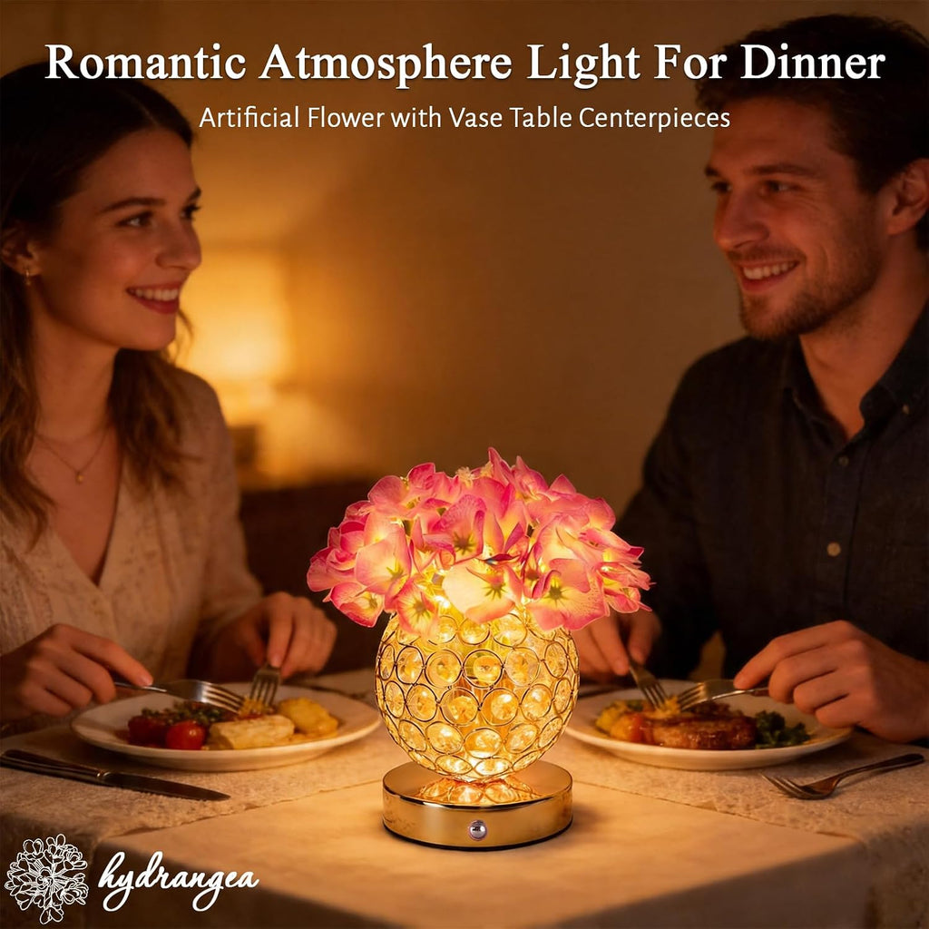 Flower Table Lamp, 16 Color Changing Hydrangea Crystal Night Light with Remote, Touch Dimming Artificial Flower Light, Romantic Flower Decoration Gifts for Girl Women Mom (Purple-Hydrangea)
