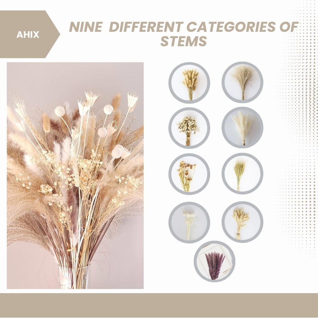 109 Pcs Natural Dried Pampas Grass Decor 17" Tall Pompas Flowers Bouquet and Dry Pampass Grass for Home Decorations, Plants Boho Decor, Phragmites Wedding Decoration Arrangements (109)