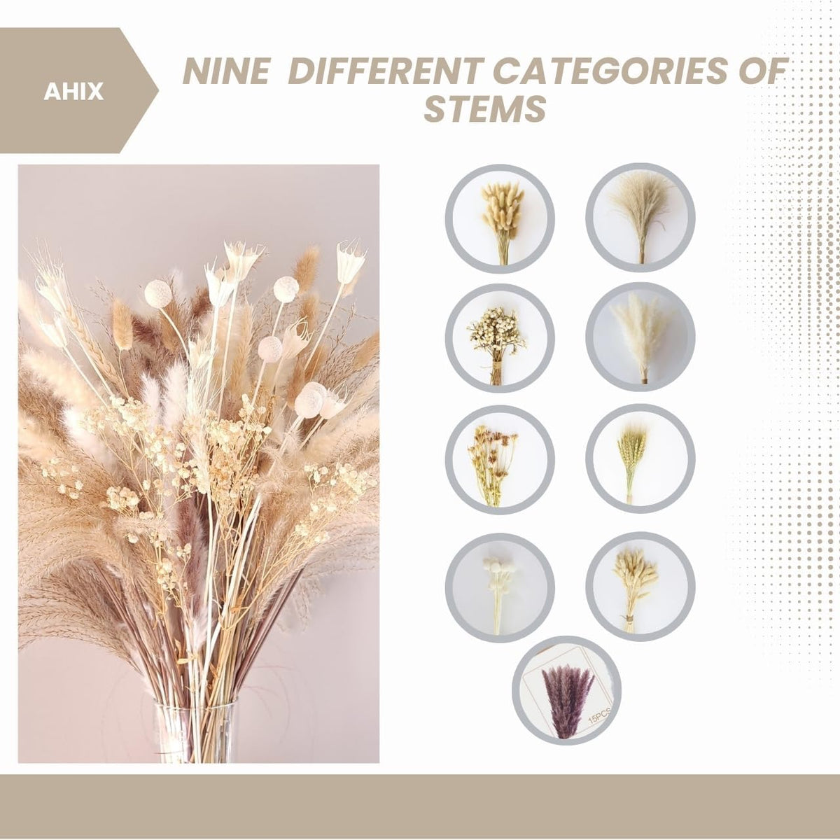 109 Pcs Natural Dried Pampas Grass Decor 17" Tall Pompas Flowers Bouquet and Dry Pampass Grass for Home Decorations, Plants Boho Decor, Phragmites Wedding Decoration Arrangements (109)