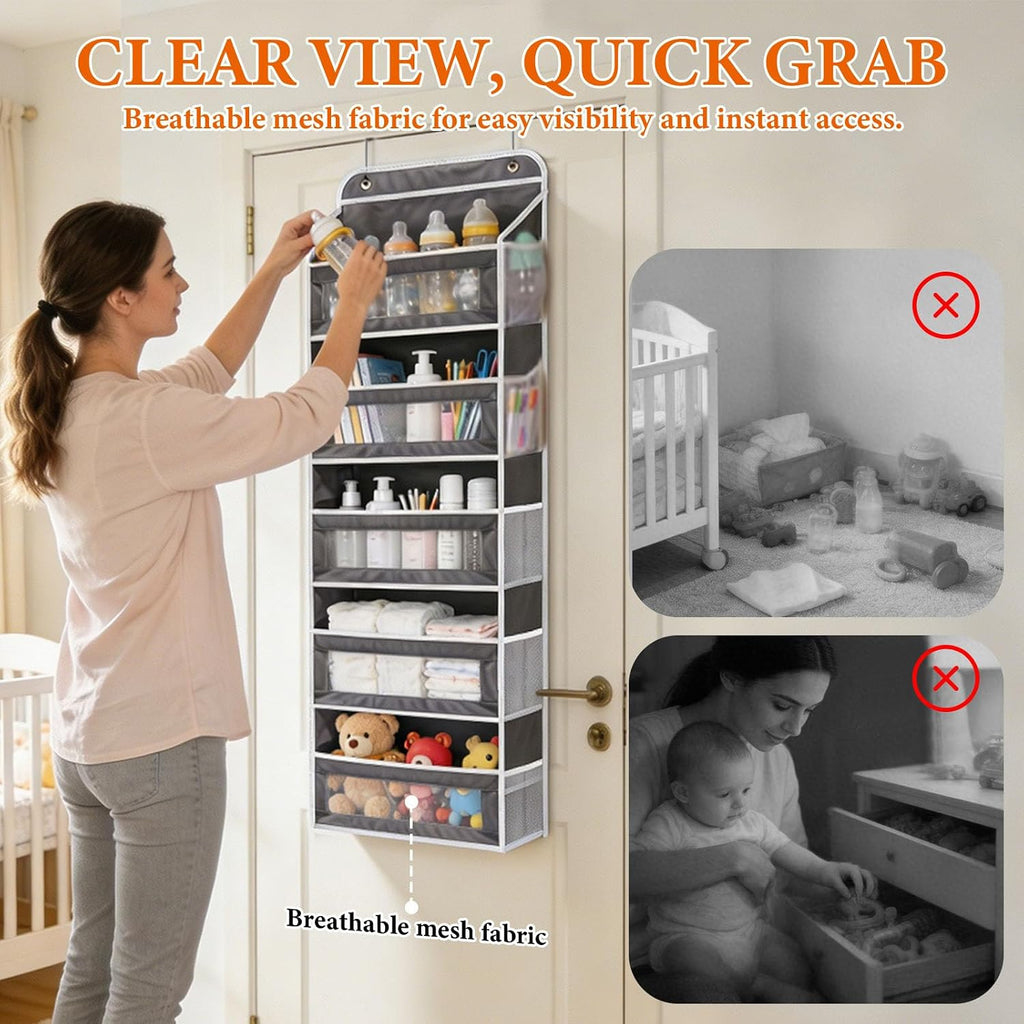 Over the Door Organizer 5-Tier, Heavy Duty Behind Door Storage, Anti-Tilt Capacity, Door Hanging Organizer with Clear Window for Closet, Bathroom, Nursery, Bedroom, Pantry, Shoe Diaper (Dark Gray)