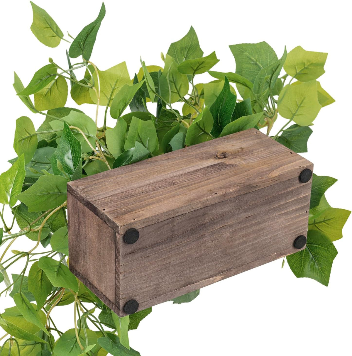 MyGift Artificial Grape Leaf Vine, Rustic Brown Wood Planter Box