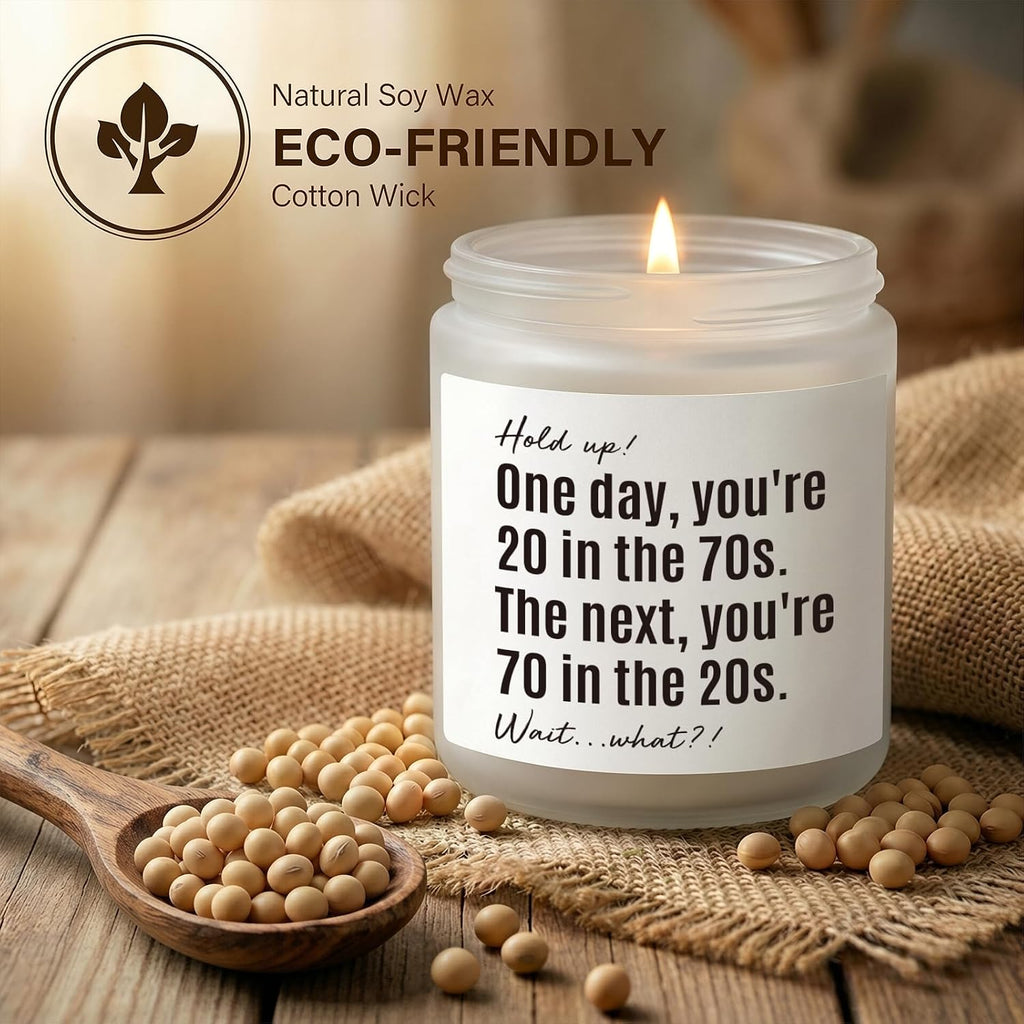 70th Birthday Gifts for Women, Men, 70th Birthday Gift, Gifts for 70 Year Old Woman, Happy 70 Year Old Bday Candle 7oz Soy Wax Lavender & Woods Scented
