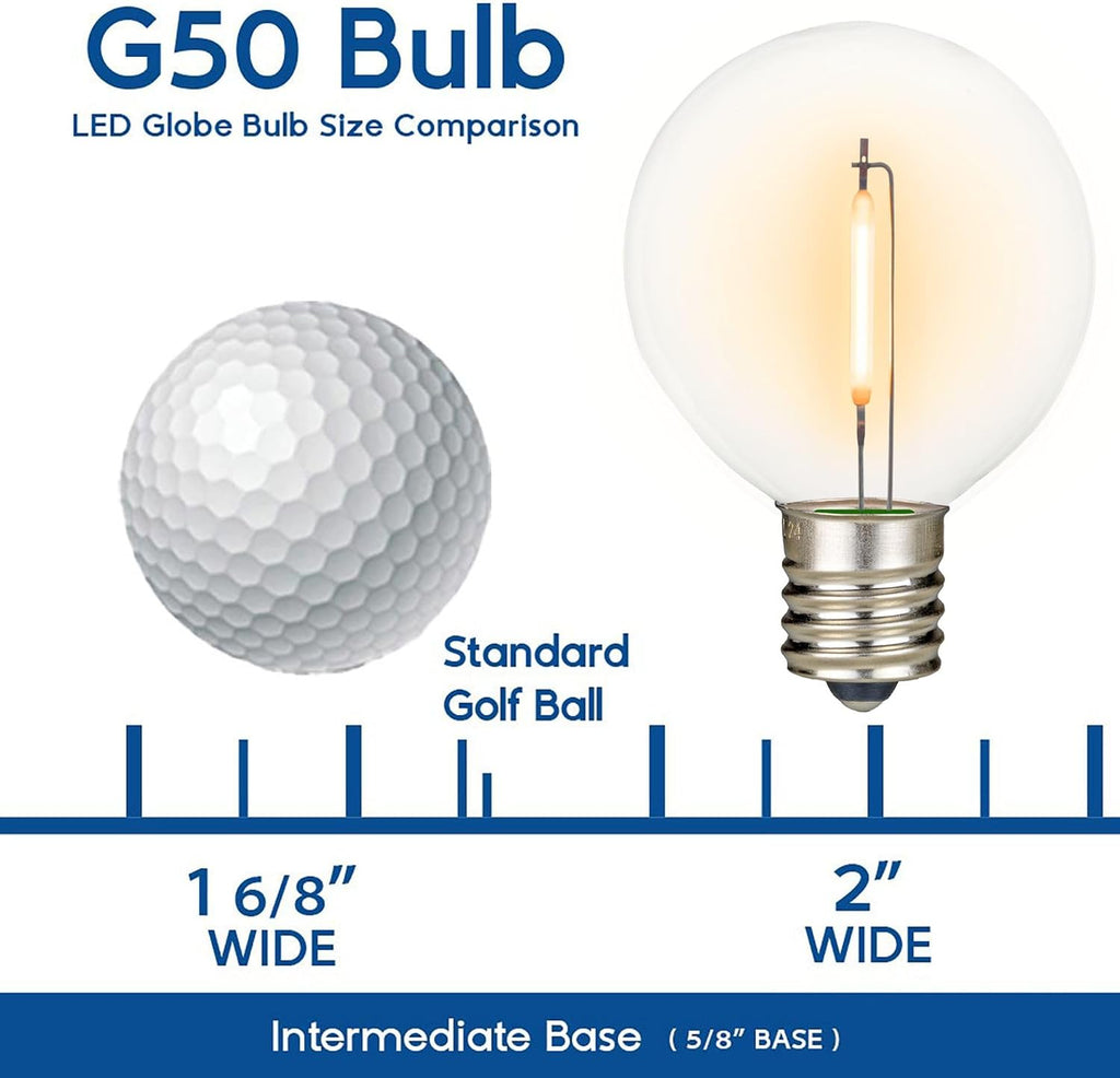 Novelty Lights 25 Pack Ultra Warm White G50 LED Filament String Light Bulbs