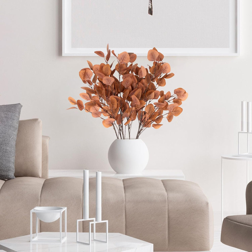 6 Pcs Fall Artificial Eucalyptus Stems Fall Decorations with Eucalyptus Leaf Branches for Indoor Home Autumn Festival Thanksgiving Decor(Dark Brown)
