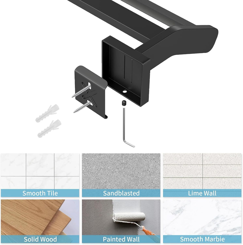 STWWO Double Towel Bar for Bathroom Wall Mounted, 24 Inch, Matte Black