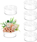 Hewory Acrylic Flower Vases for Centerpieces Round 6pcs Short Clear Floral Vase with 13 Holes, Box Arranger Bulk Low Base Holder for Wedding Birthday Party Event Dining Table Decor, 2.56"(H)×5.9"(D)