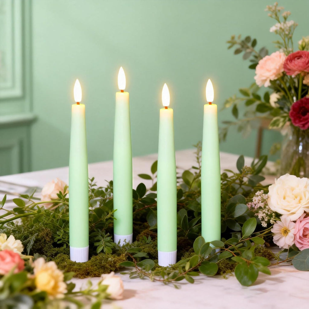 Flameless Taper LED Candles Battery Operated with Remote Timer, Green