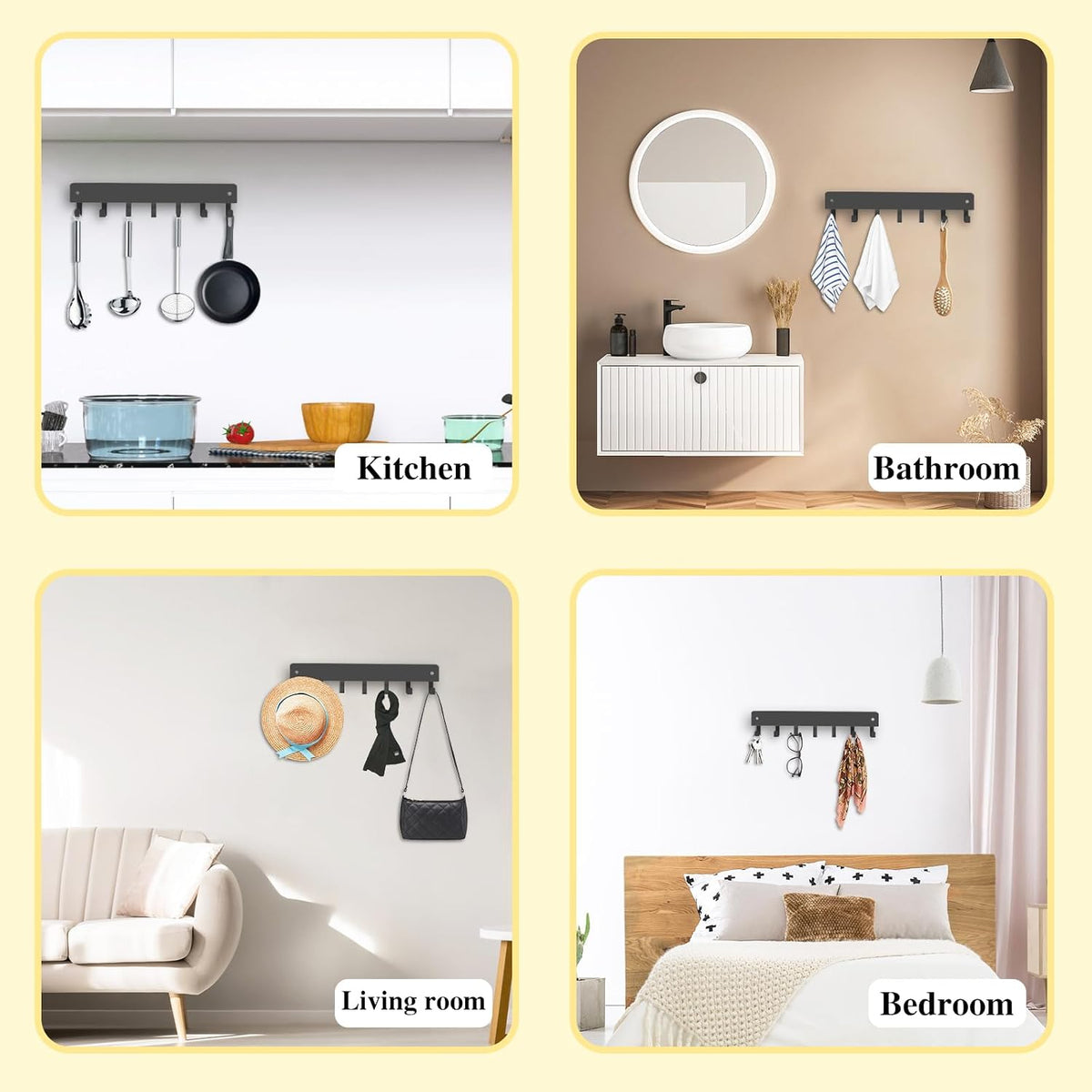 1 Pack Key Holder for Wall Adhesive Wall Mount Adhesive,Key Hooks with 7 Hooks Key Holder Wall Mount for Corridor for Living Room Kitchen Bathroom Decor, No Drilling Required(Grey), Gray