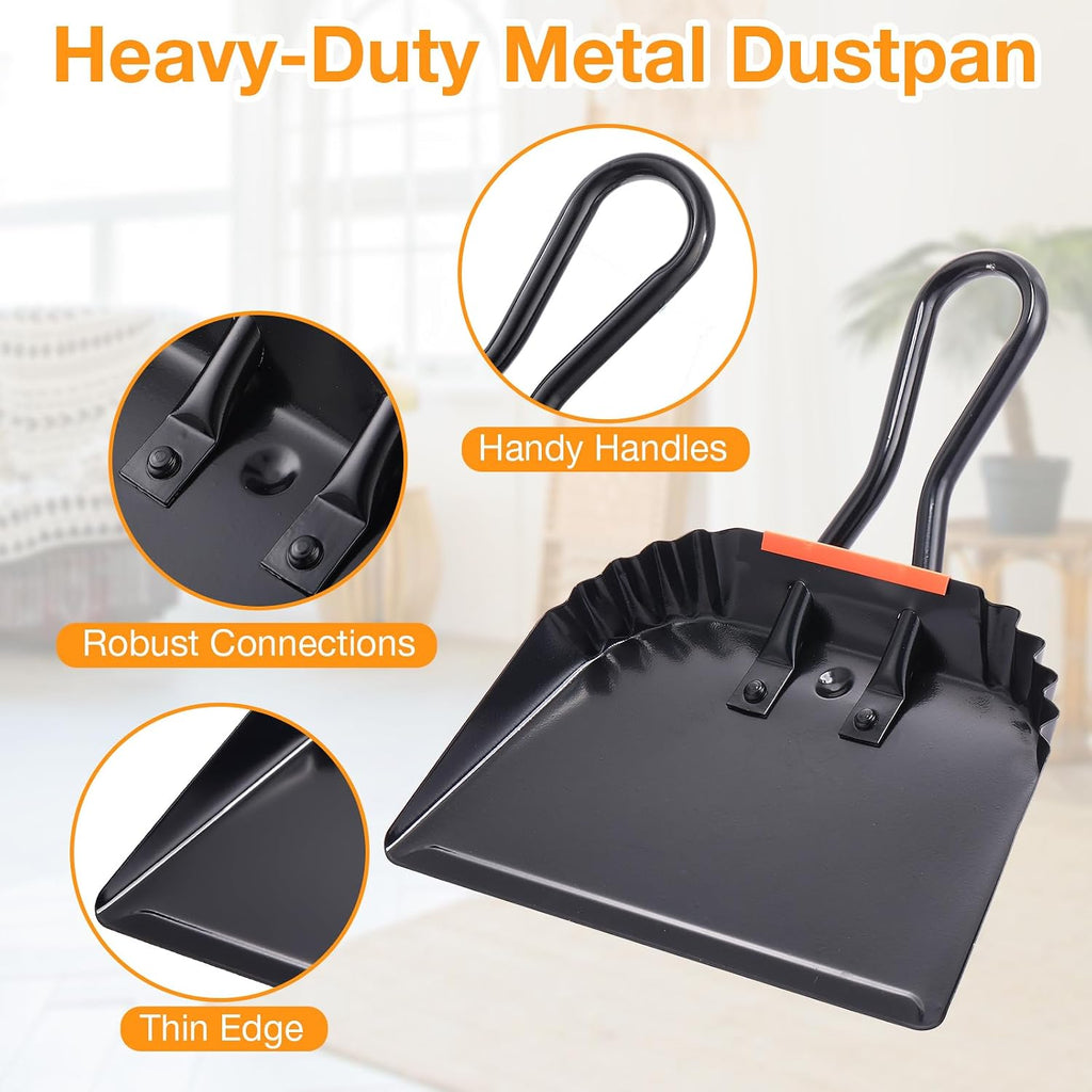 Mumufy 2 Pack 12" Heavy Duty Metal Dustpan with Handle, Black