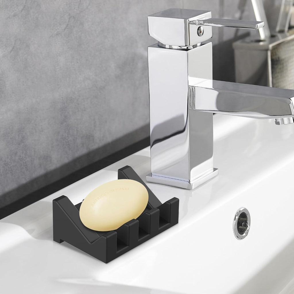Silicone Soap Dish,3PCS Self Draining Bar Soap Holder for Shower,White