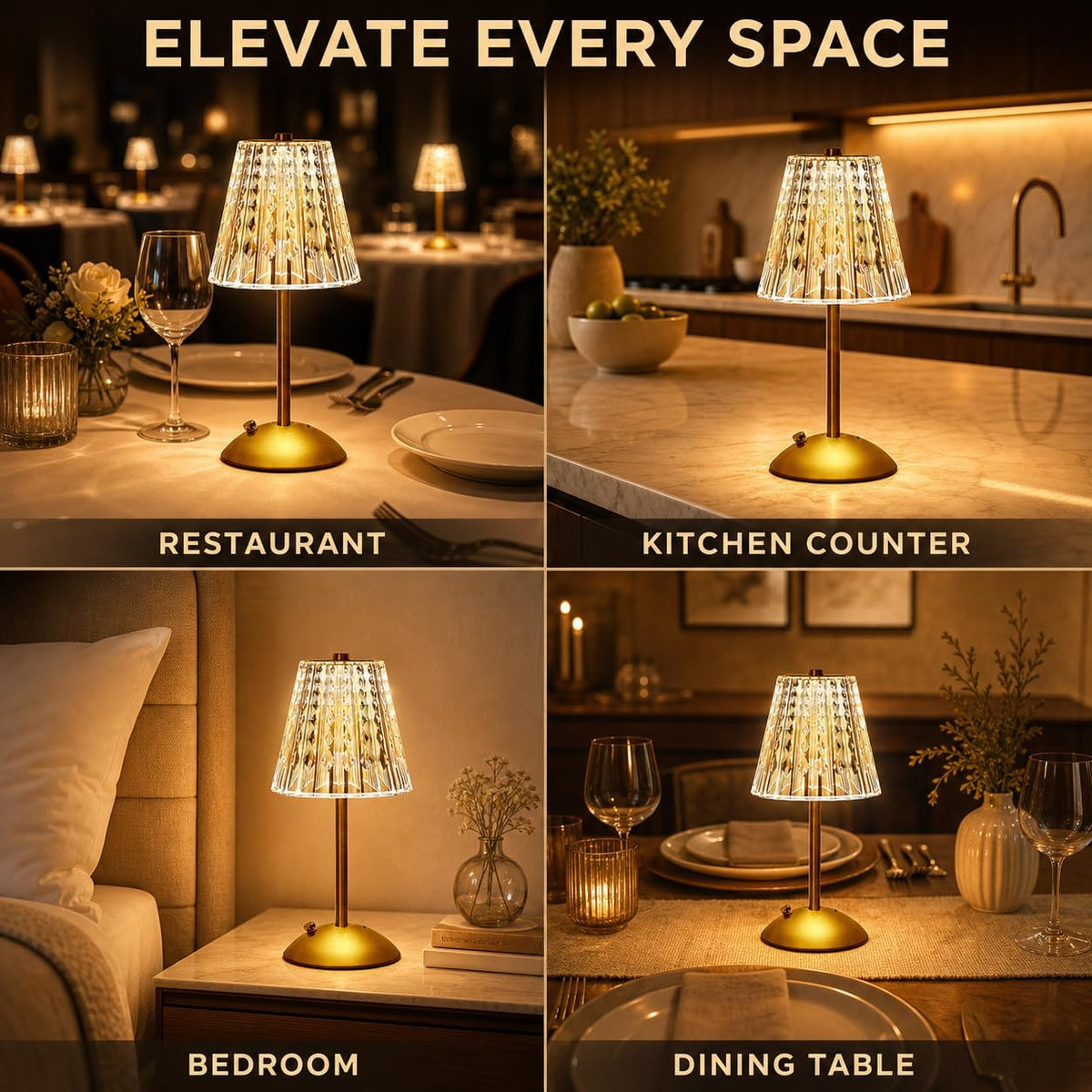 Small Gold Cordless Table Lamp Rechargeable for Kichen Countertop Dining