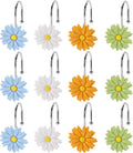 Flower Shower Curtain Hooks, 12 Pack Rustproof Stainless Steel Decorative, Bohemian Floral Bathroom Accessories for Curtain Rod and Shower Rod（Pastel Mix）