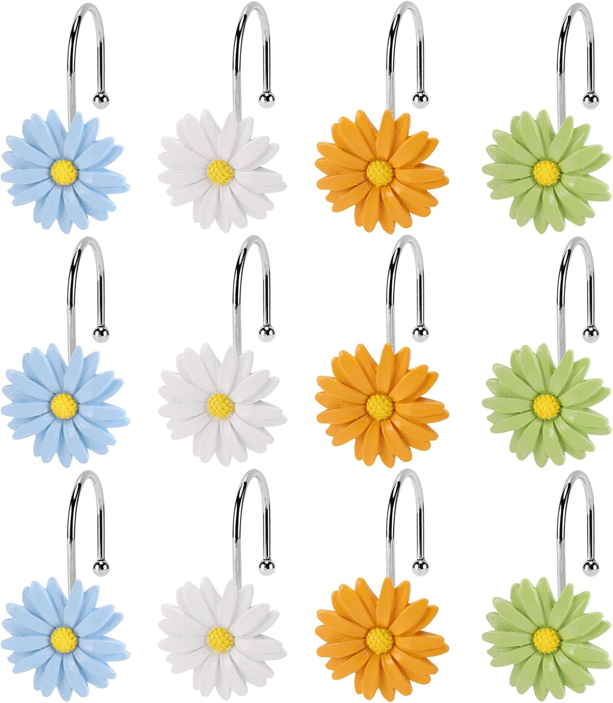 Flower Shower Curtain Hooks, 12 Pack Rustproof Stainless Steel Decorative, Bohemian Floral Bathroom Accessories for Curtain Rod and Shower Rod（Pastel Mix）