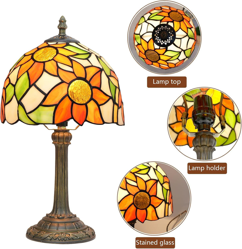 Tiffany Lamp Stained Glass Table Lamp Sunflower Style Small Bedside Lamp Living Room Dining Room Reading Office Decoration Desk Lamp Home Decoration Creative Gift