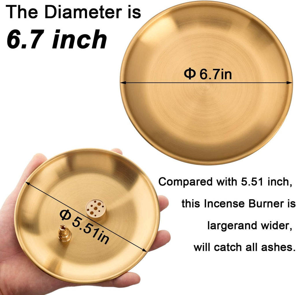 OIIKI 3 in 1 Stick Incense Burner, 6.7 Inch Brass Incense Holder, Alloy Cone Ash Catcher for Indoor Outdoor Use