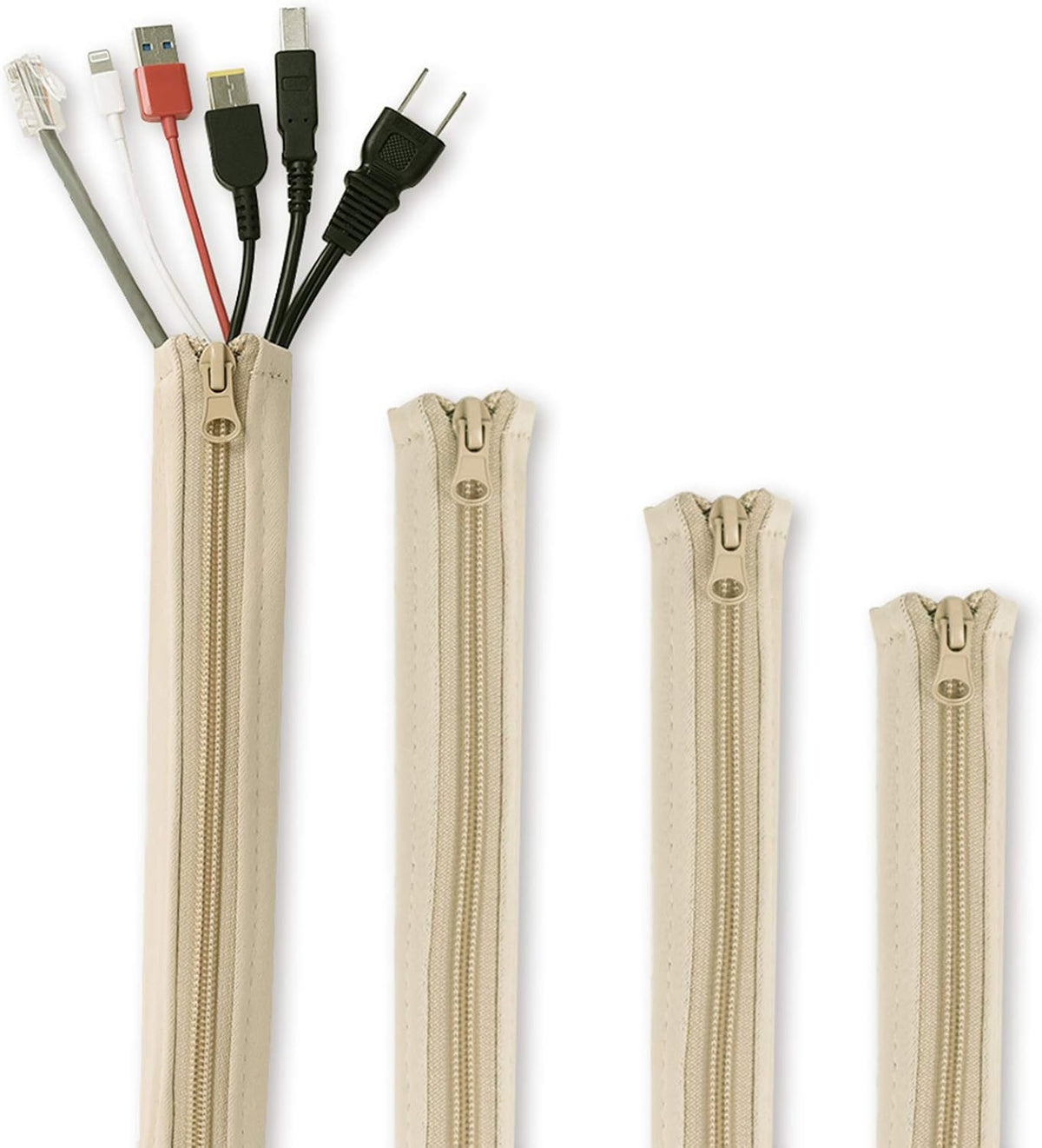 StangH Cable Management kit Sleeve Organizer, 19 Inch, 4 Pieces -Beige
