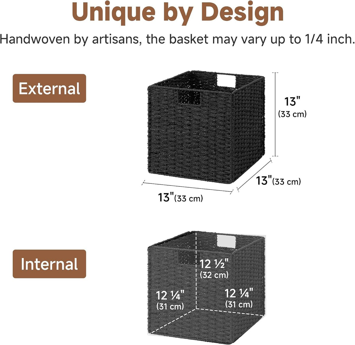 StorageWorks 13 inch Black Wicker Basket for Storage, Foldable Black Basket