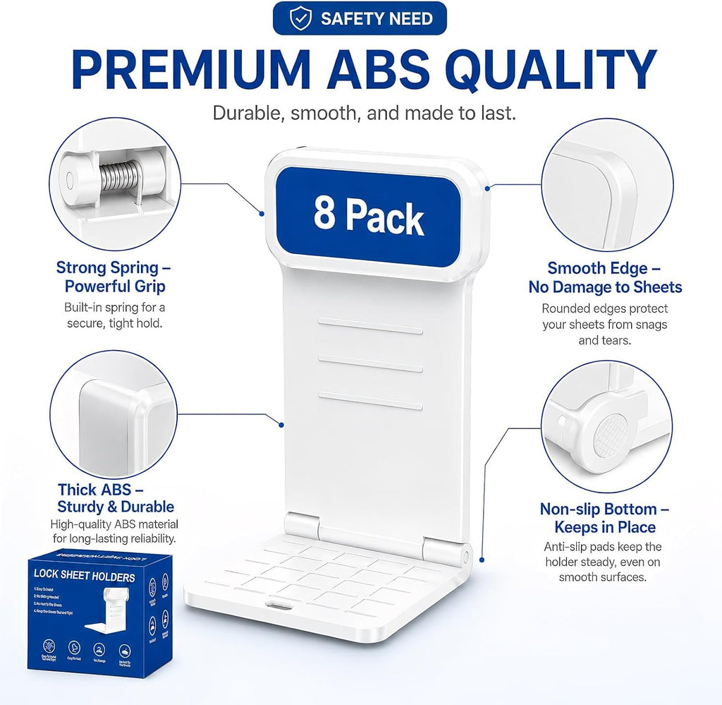 Bed Sheet Holders for Corners, Non-Slip Fitted Sheet Holders, Secure Corner Grippers Keep Sheets Firm & Tight, Easy Install for Fitted Sheets and Mattress Covers