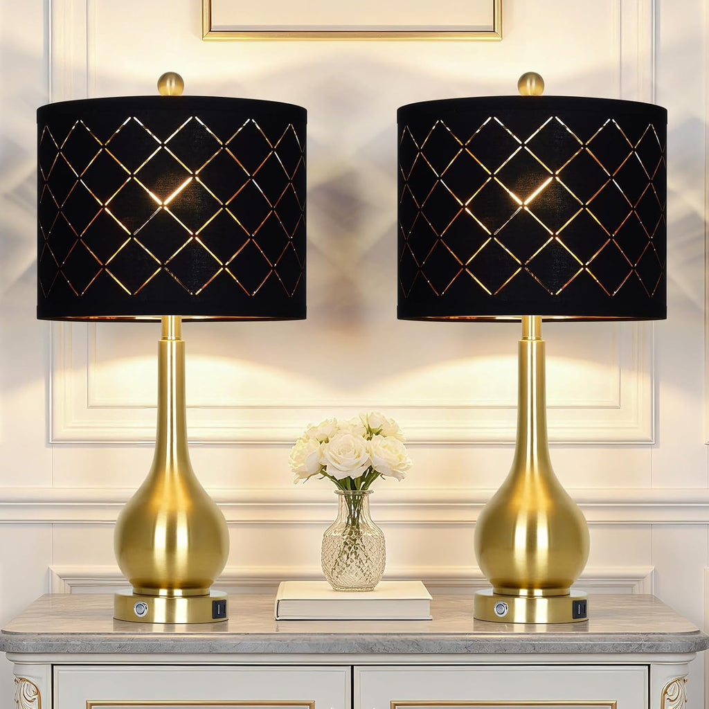 26" Gold Table Lamps Set of 2 for Bedroom Nightstand & Living Room