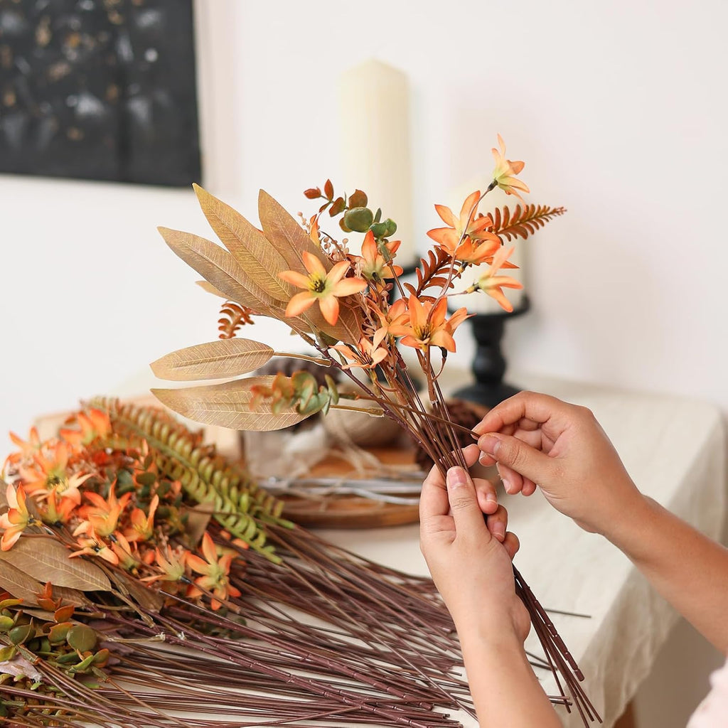 70Pcs 8 Kinds of Fall Artificial Eucalyptus Stems Box Set(Brown&Orange)