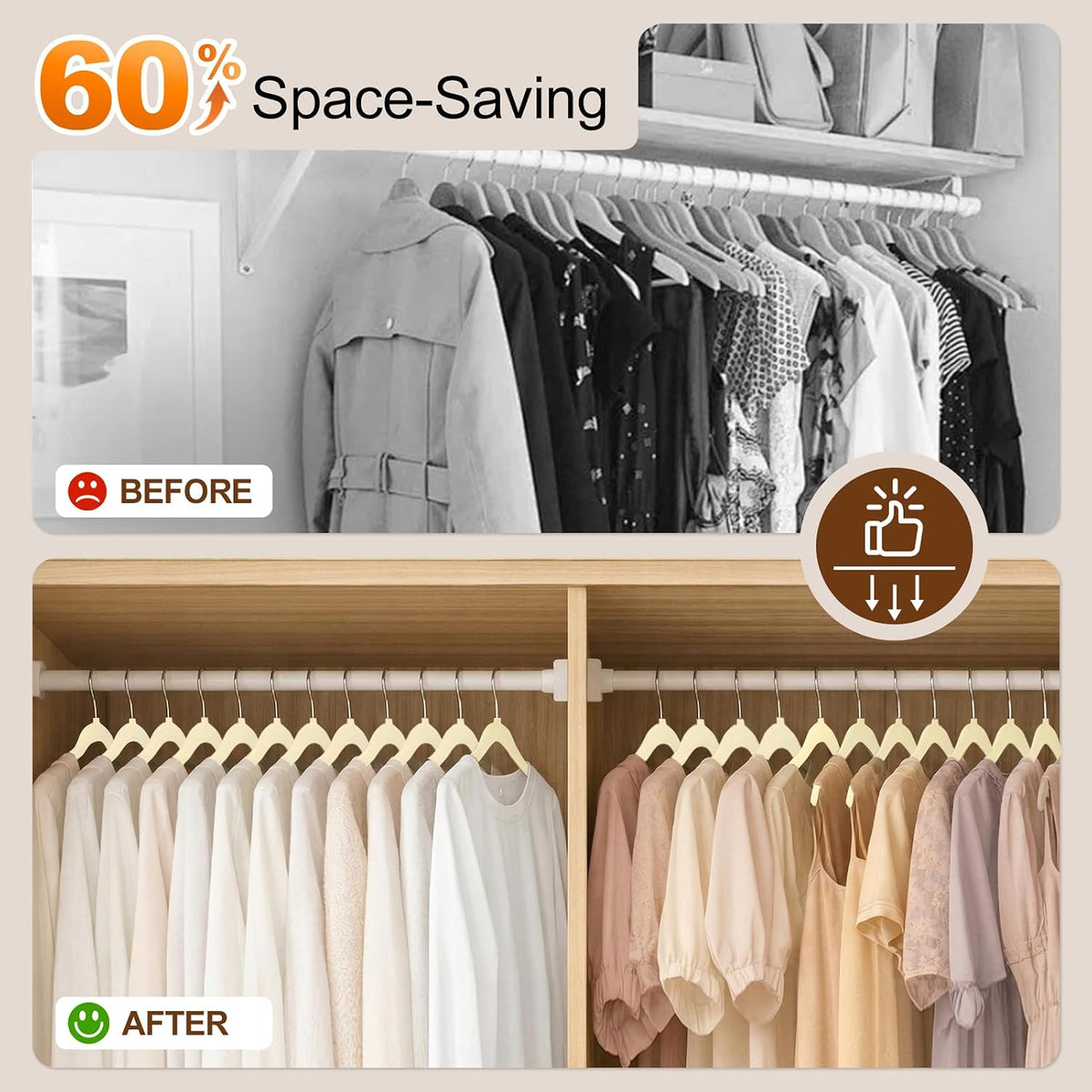 Velvet Shirt Hangers 30 Pack, No Shoulder Bumps for Clothes (Ivory)