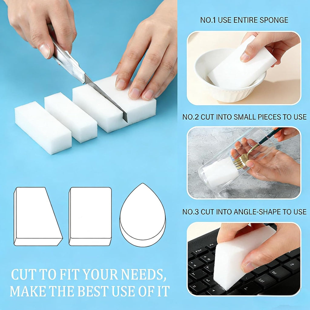 100 Piece Magic Shine Eraser, Powerful Cleaning Melamine Clean Sponge, Multi-Purpose Long Lasting Eraser Cleaner, Used for Wall, Kitchen, Bathroom, Furniture, Stain Removal-Household Necessities.