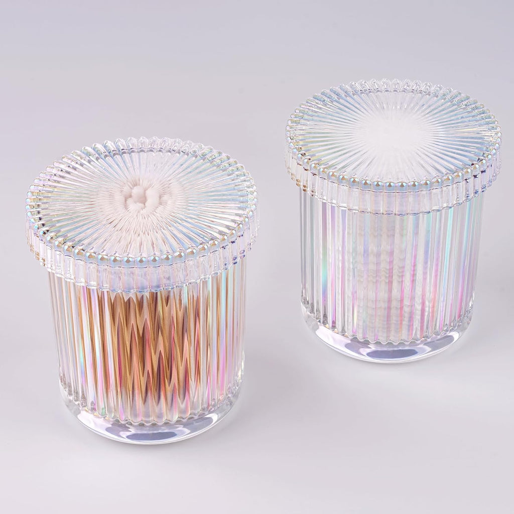 2‑Pack Clear Opalescent Glass Qtip Holder, Vanity & Bathroom Storage