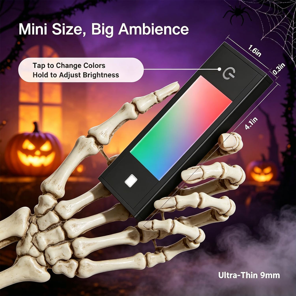 V4light Rechargeable Motion Sensor Night Light, 3-Pack Midnight Black, RGB-6 Halloween Edition — Ultra-Thin Painted Aluminum Alloy, Magnetic Mount, 6 Eerie Colors for Haunted Pathways, Spooky Decor