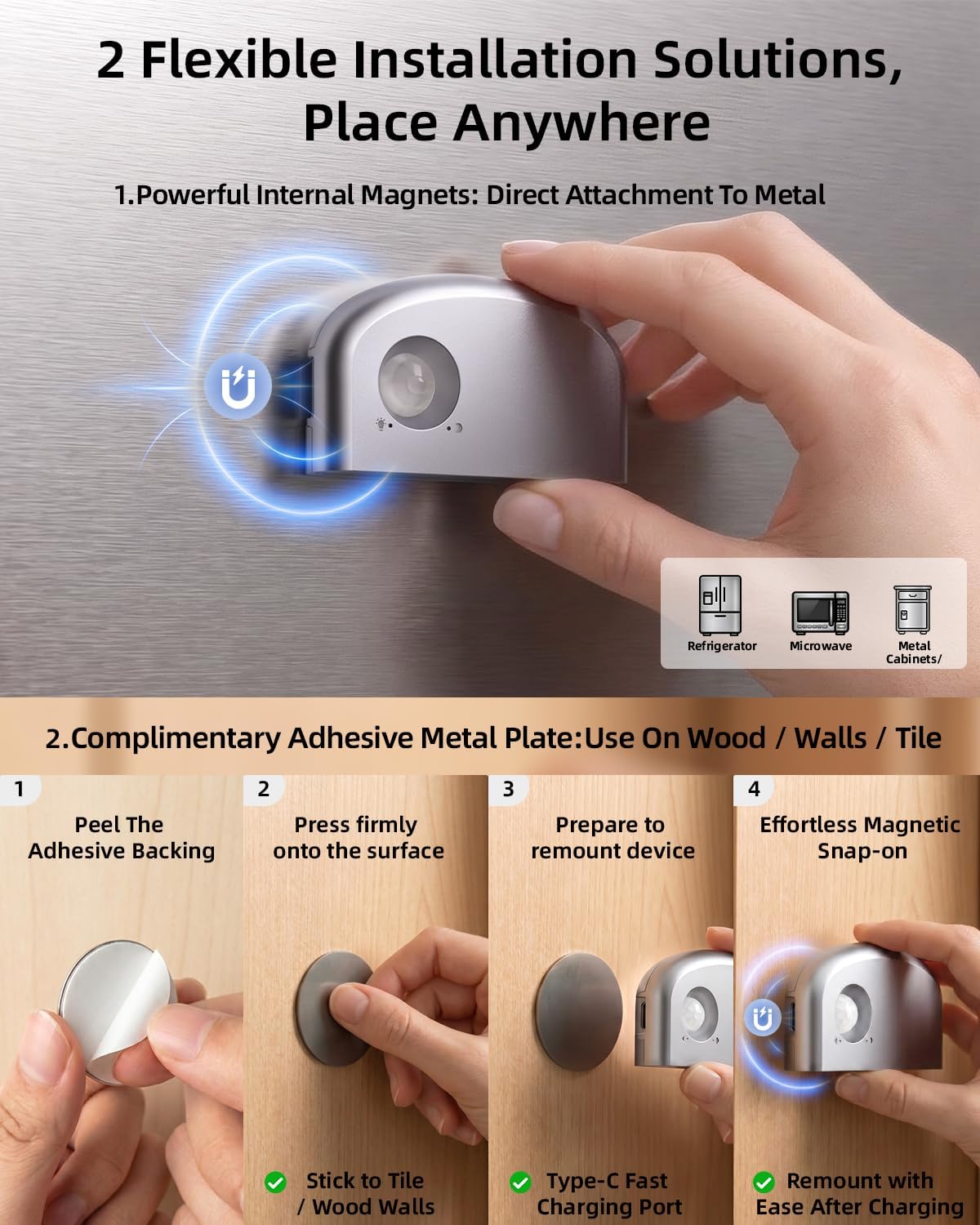 Keyhole Light, Small Motion Sensor Light, Magnet Door Lock Light, Silver