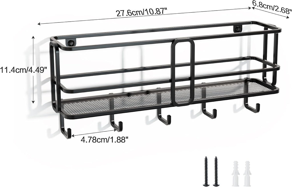 SRIWATANA Key Holder Wall Mount with 5 Hooks, Metal Mail Organizer, Black