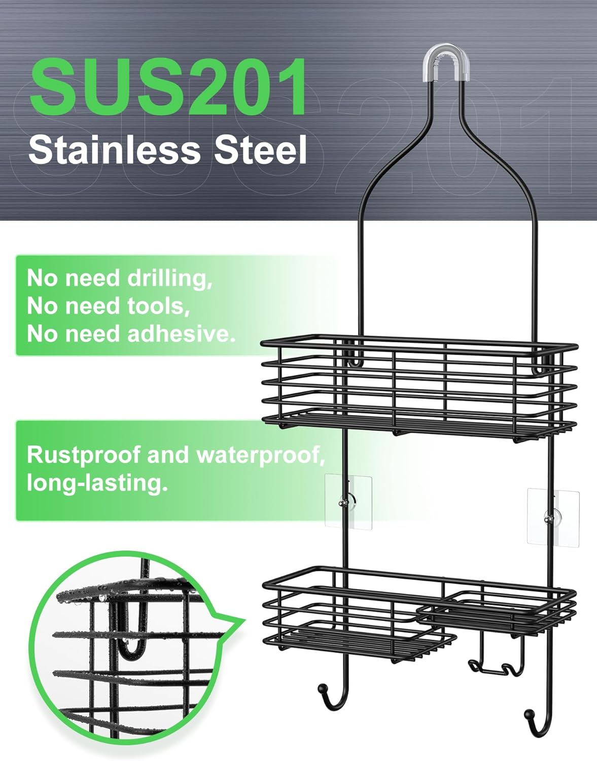 SMARTAKE Hanging Shower Head Caddy, Shower Shelf Organizer, Black