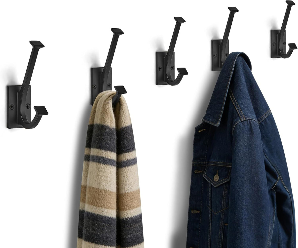 AVICCI 5 Pack Coat Hooks Mattle Black Wall Hooks for Bathroom Kitchen Towel Robe Towel Hooks Decorative Wall