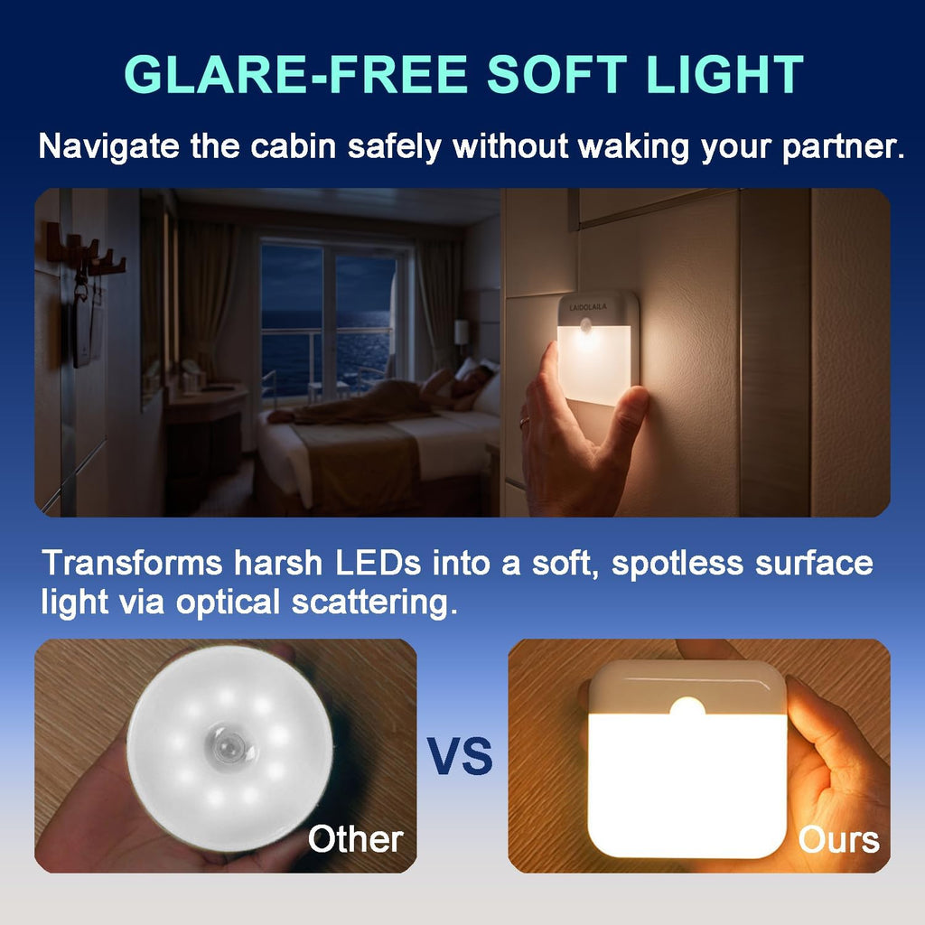 2 Pcs Magetic Night Light Motion Sensor Cruise Ship Approved with USB Cable LED Rechargeable Battery for Indoor Use in Bathroom Hallway Cabin Toilet Bed Stair for Travel Cruise Essentials 2026