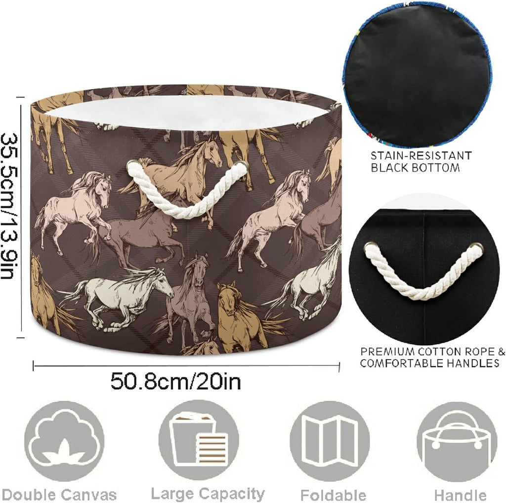 visesunny Horse Brown Pattern Laundry Baskets Fabric Storage Bin Storage Box Collapsible Storage Basket Toy Clothes Shelves Basket for Bathroom,Bedroom,Nursery,Closet,Office