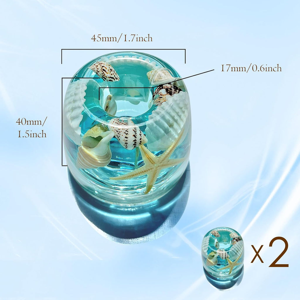 FONMY Mini Couple Toothbrush Holder Stand-Acrylic w/Nature Seashell Handmade Seascape Razor Holders Organizer for Bathroom Vanity Countertops Office Unique Gifts and Home Decoration,Sea Blue,Pack of 2