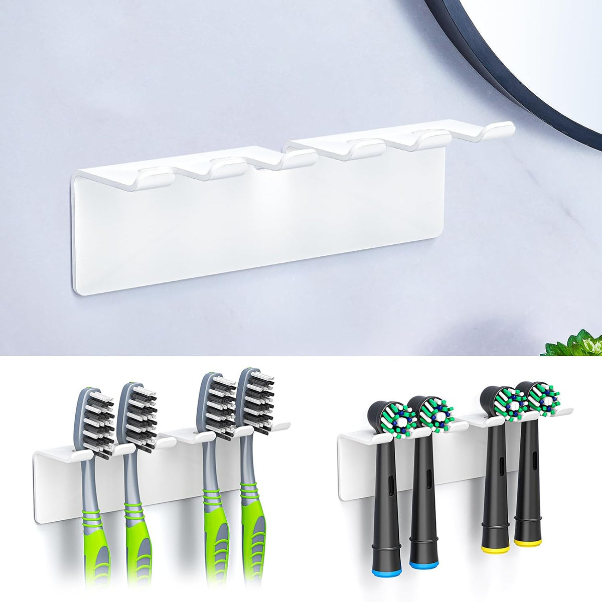 Toothbrush Holder, Electric Toothbrush Head Holder Wall Mounted Non Screw, Metal Toothbrush Holders for Bathroom, Self Adhesive Tooth Brush Holder Toothbrush Organiser (White, Medium)