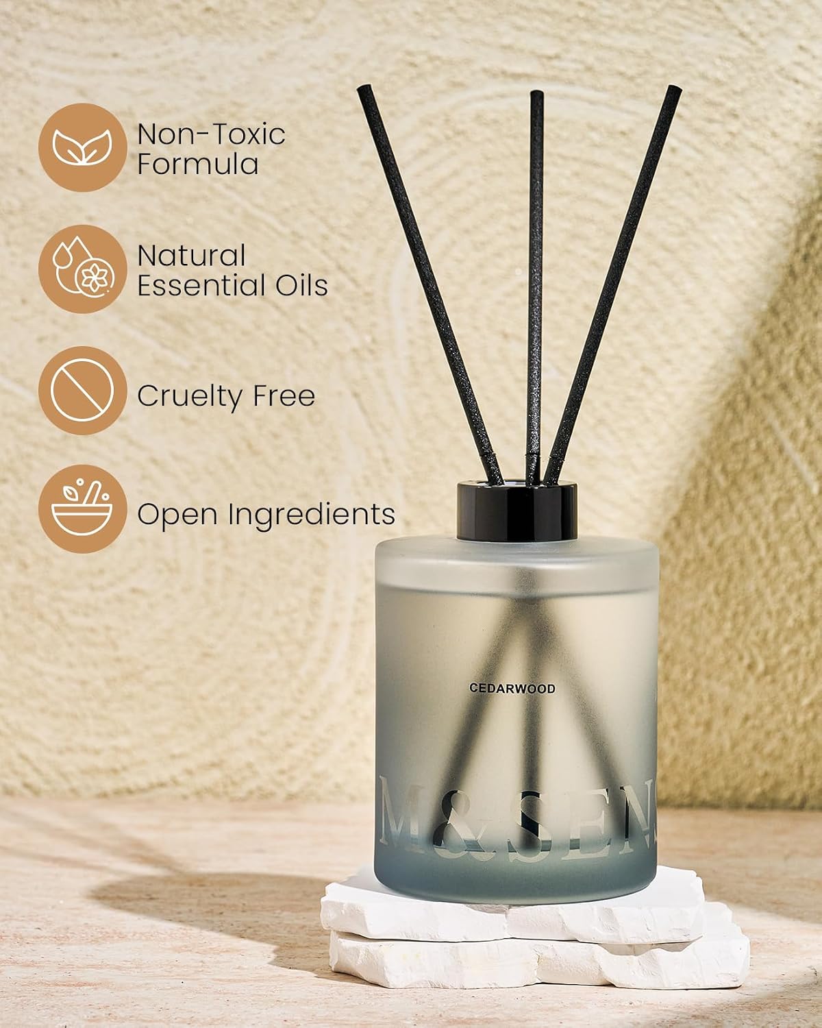 M&SENSE Reed Diffuser Set, Cedarwood, 17 oz Natural Essential Oil