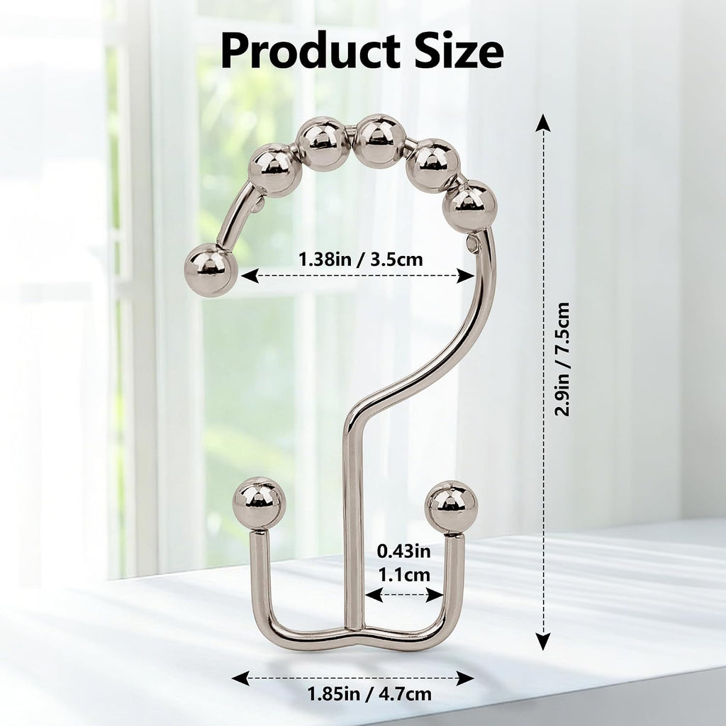 Resze 12 Pcs Shower Curtain Hooks,Metal Double Shower Curtain Rings, Nickel