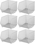 YBM HOME Mesh Stacking Bin Storage Containers for Kitchen Pantry, Cabinet and Shelves, Metal Wire Basket Rack for Fruits and Veggies, Crafts, Toys & Cleaning Items - 6-Pack, Medium 10x8.5x8 Silver