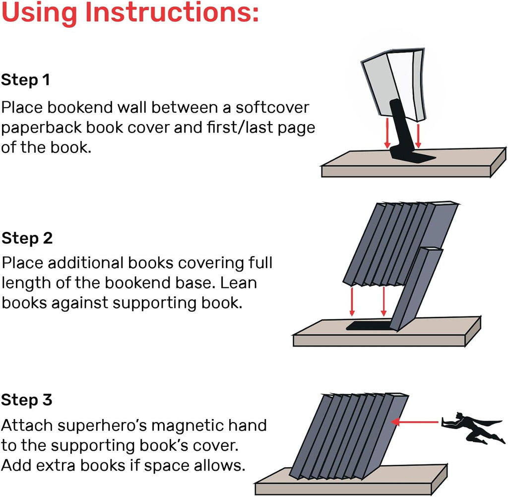 Bookends for Shelves - Superhero&Supergal - Heavy Duty Metal Book Ends