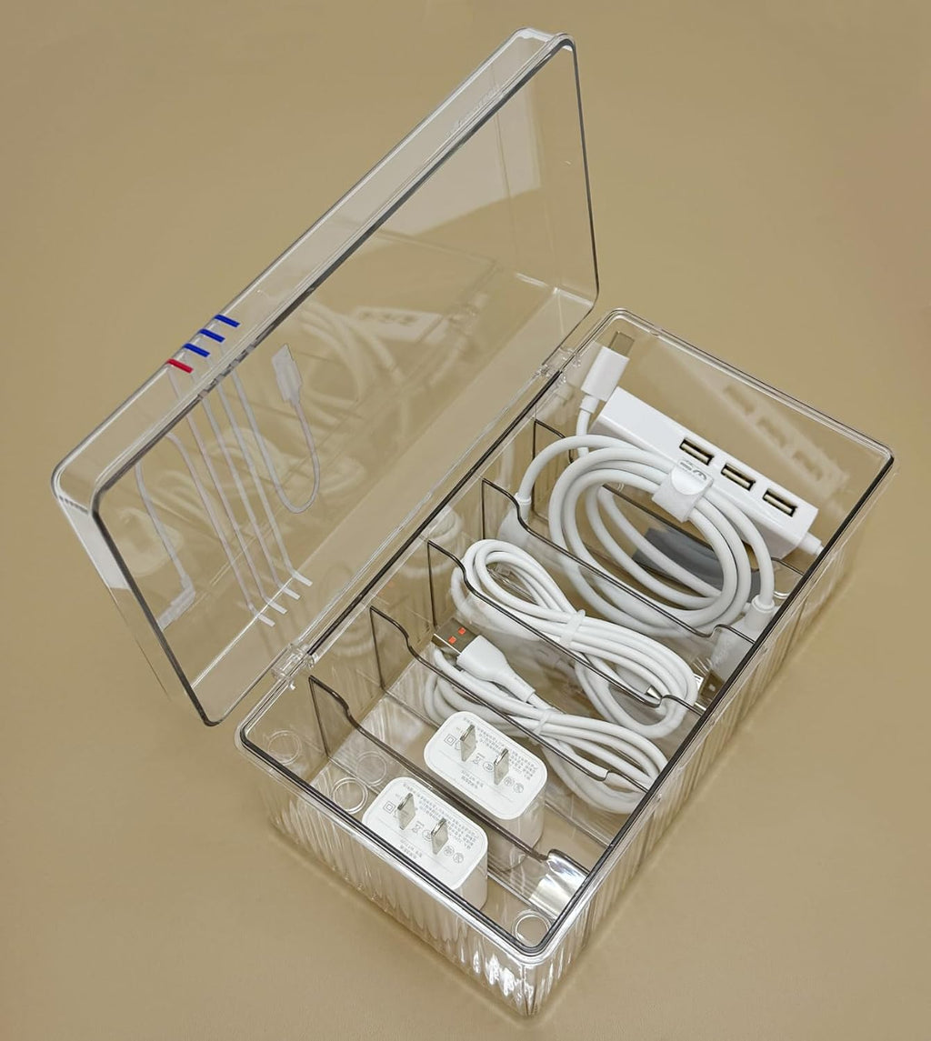 AgentMoon Clear Acrylic Cable Organizer Box with Lid, 1PCS