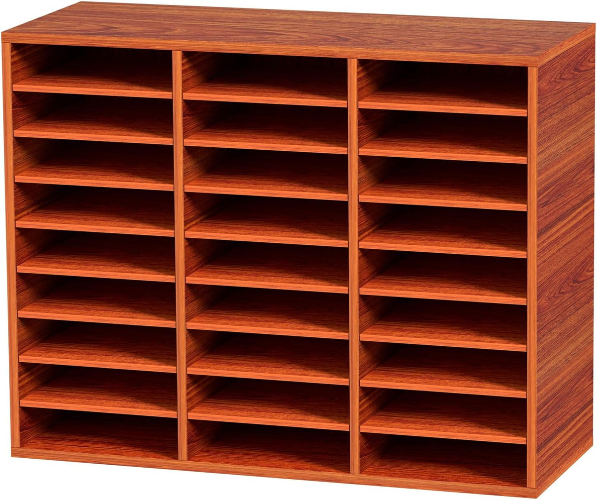 VEVOR 27 Compartments Wood Literature Organizer, Adjustable Shelves, Medium Density Fiberboard Mail Center, Office Home School Storage for Files, Documents, Papers, Magazines, Brown