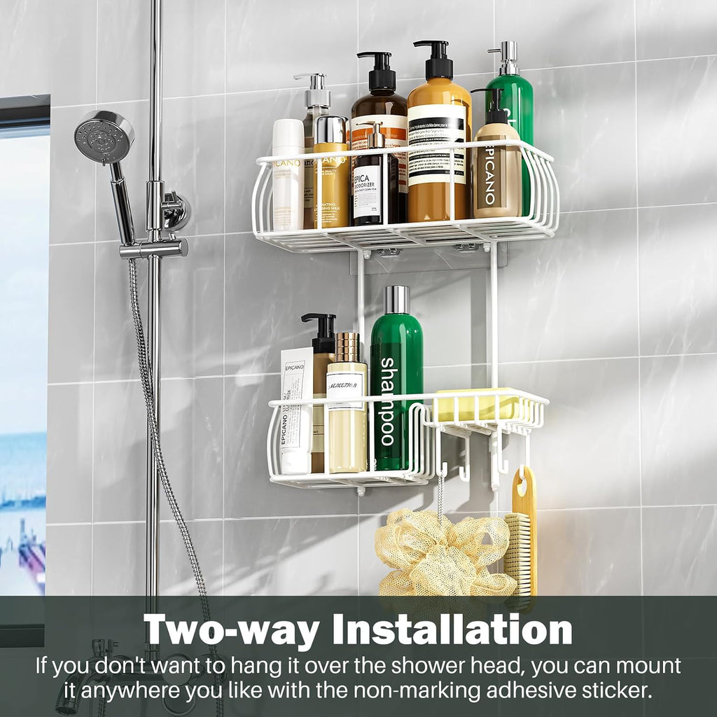 Epicano Shower Caddy Hanging Over Head, White,Stainless Steel