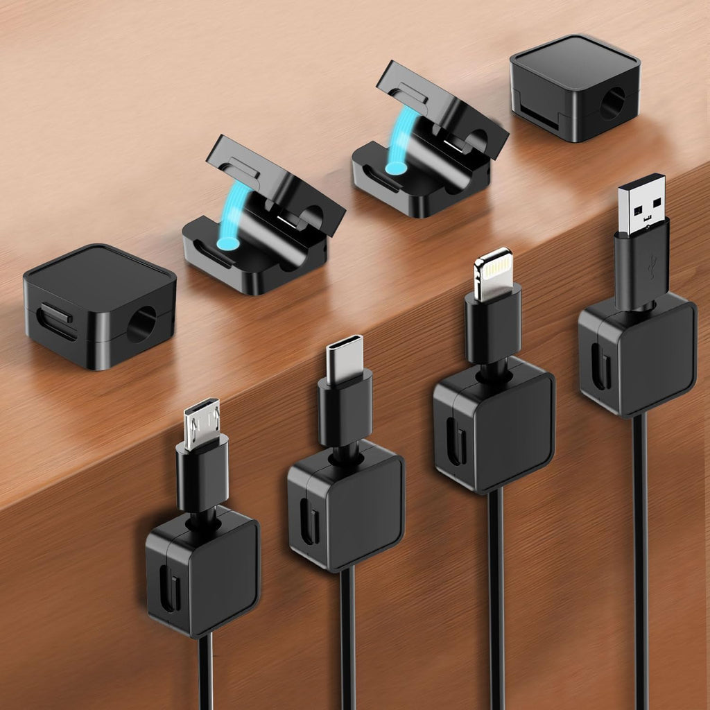 12-Pack Cable Organizers, Magnetic Cable Clips, Cable Holders Black