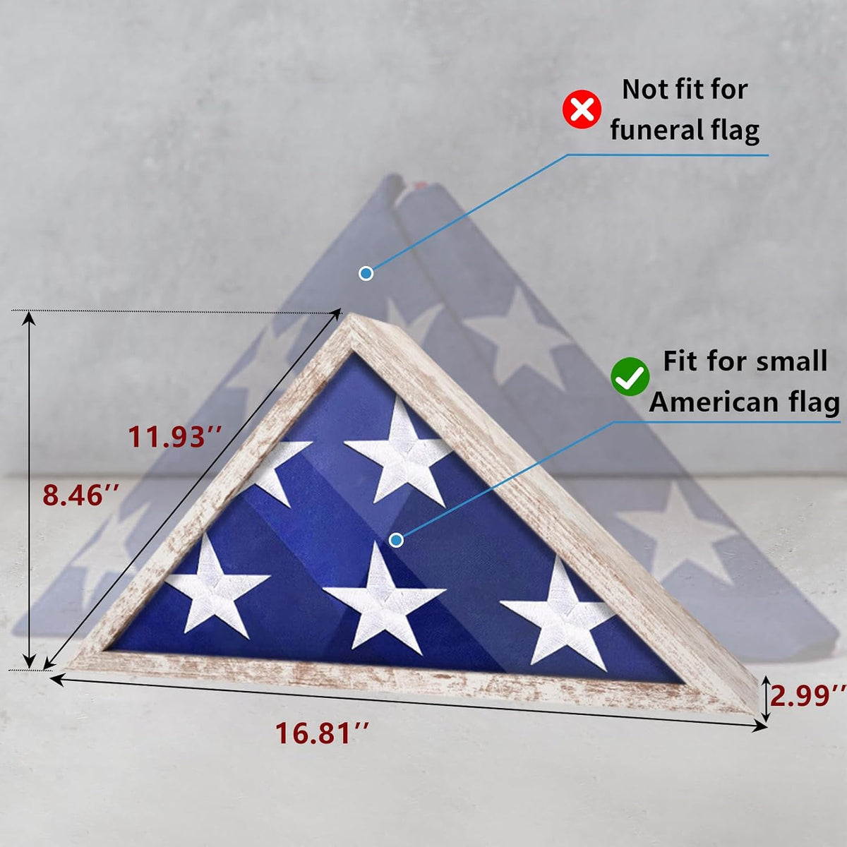 ASmileIndeep Flag Display Case for 3' x 5' Flag, American Flag Shadow Box with HD Tempered Glass and Wall Mount, Folded Triangle Flag Holder Frame for Small Flag (Not for Burial Flag) - Vintage White