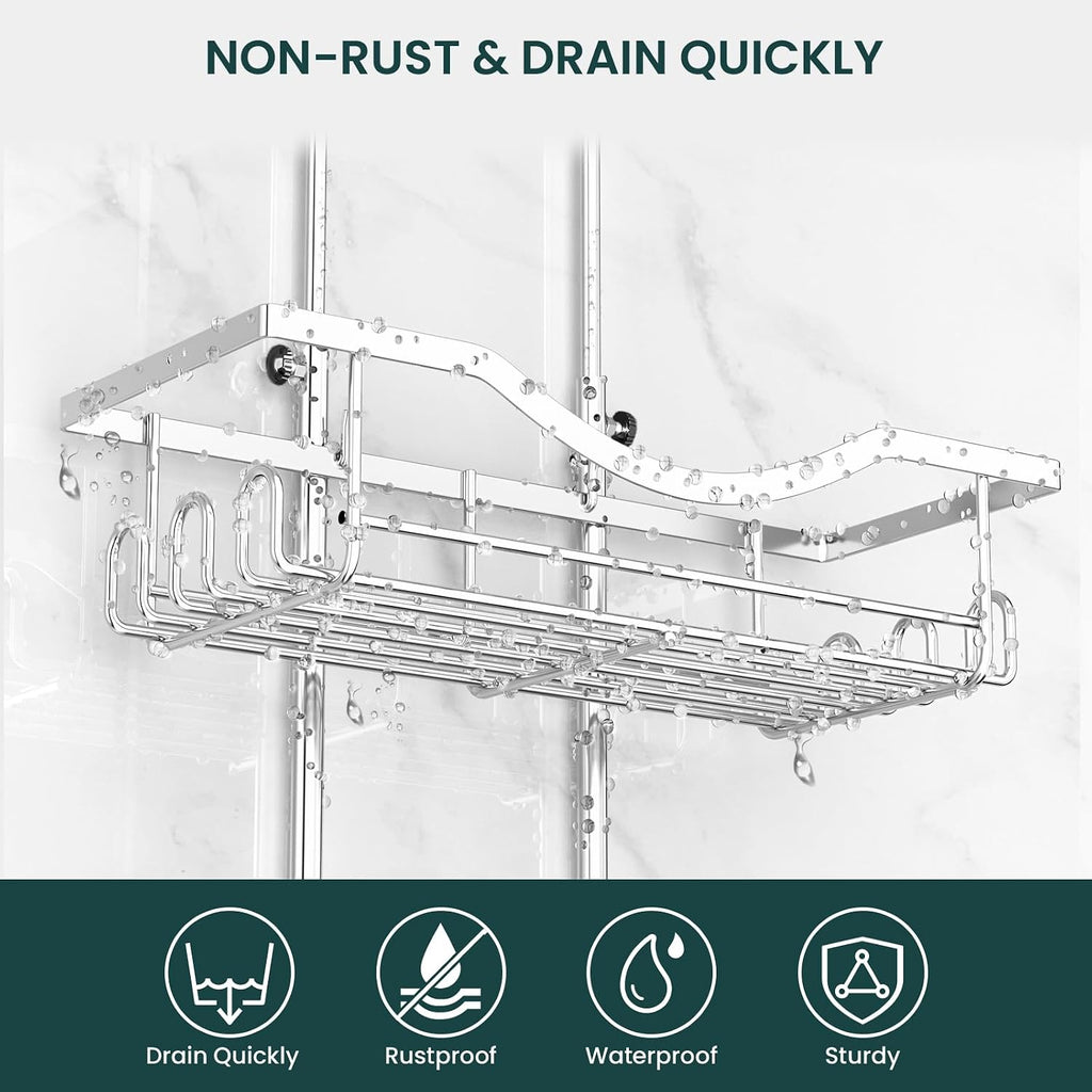 REINHARDT Adjustable Shower Caddy Hanging Over Shower Head, Silver