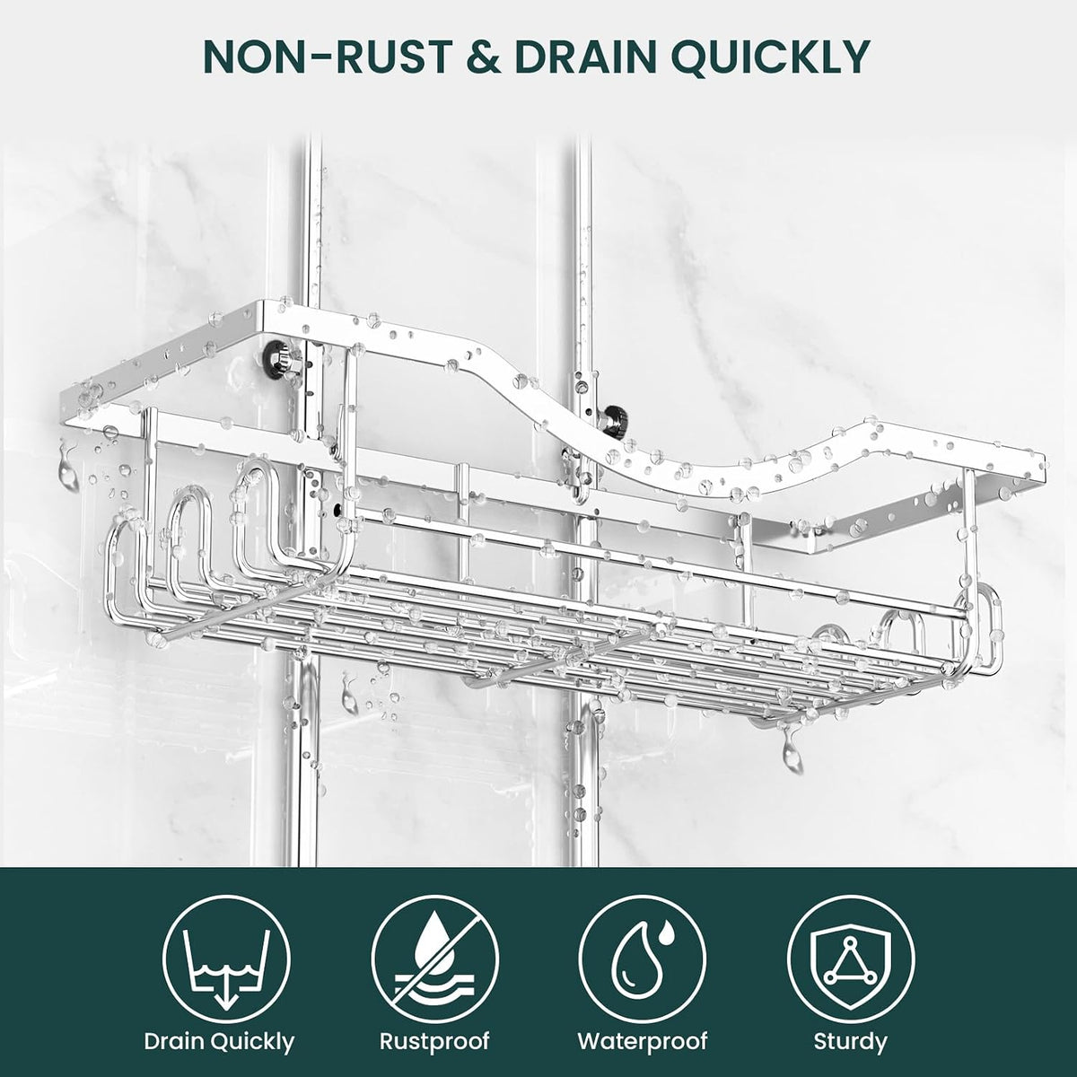 REINHARDT Adjustable Shower Caddy Hanging Over Shower Head, Silver