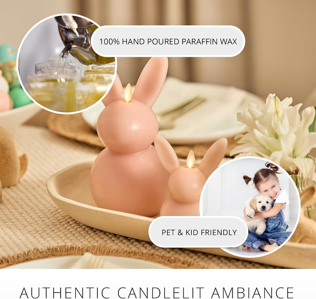 Luminara Easter Bunny Candle- Dusky Rose 4.5" x 4.5" x 8.5"- Flameless Real-Flame Holiday-Inspired Decor- AA Batteries- Flickering LED Flame