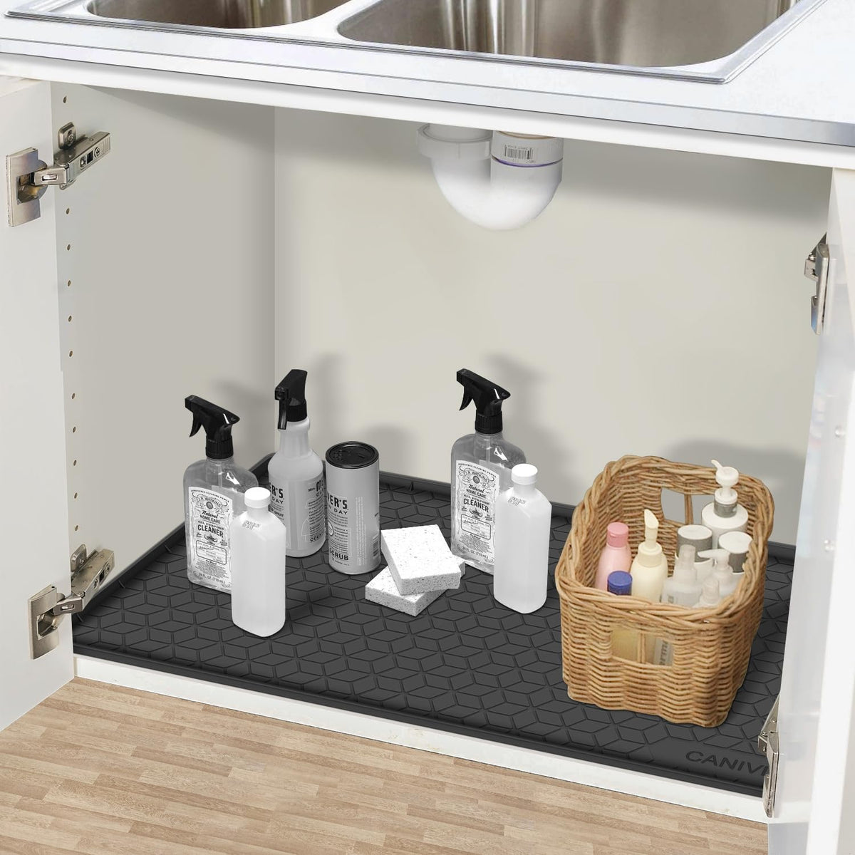 Under Sink Mat, 28"x22" Waterproof Tray for Cabinet, Holds 3 Gal